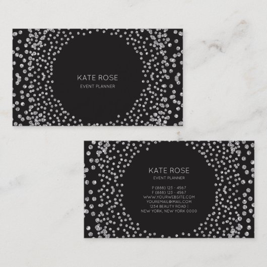 Silver Diamond Confetti Black Swarovski Crystals Visitekaartje (Voorkant / Achterkant)