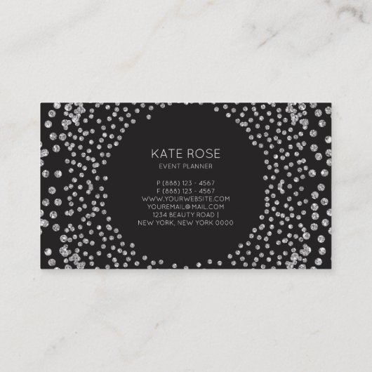 Silver Diamond Confetti Black Swarovski Crystals Visitekaartje (Achterkant)