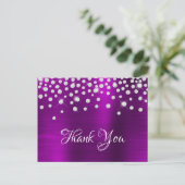 Silver Diamond Confetti Magenta Paarse Satin Folie Briefkaart (Staand voorkant)
