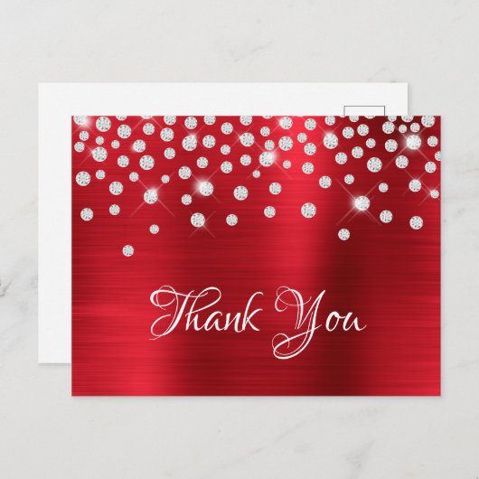 Silver Diamond Confetti Red Satin Gradient Folie Briefkaart (Voorkant / Achterkant)