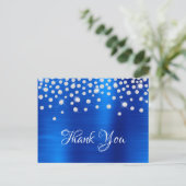 Silver Diamond Confetti Royal Blue Satin Folie Briefkaart (Staand voorkant)