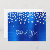 Silver Diamond Confetti Royal Blue Satin Folie Briefkaart (Voorkant / Achterkant)
