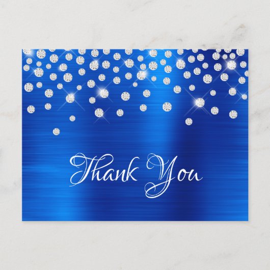 Silver Diamond Confetti Royal Blue Satin Folie Briefkaart (Voorkant)
