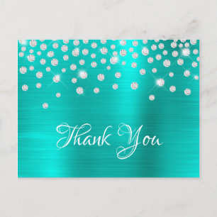Silver Diamond Confetti Turquoise Satin Ombre Foil Briefkaart