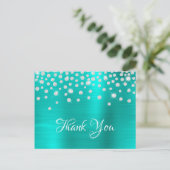 Silver Diamond Confetti Turquoise Satin Ombre Foil Briefkaart (Staand voorkant)