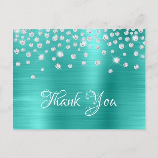 Silver Diamond Confetti Turquoise Satin Ombre Foil Briefkaart (Voorkant)