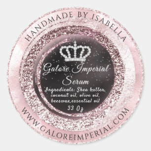 Silver Diamond Crown Lijst Glitter Pink Black Ronde Sticker