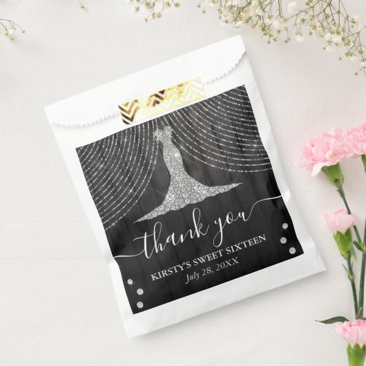 Silver Diamond Dress op Black Wood Sweet Sixteen Bedankzakje (Gezegeld)