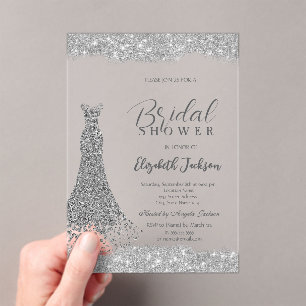 Silver Diamond Dress Sparkle Lijst Acryl Uitnodigingen