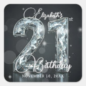 Silver Diamond Glamour Black 21st Birthday Party Vierkante Sticker (Voorkant)