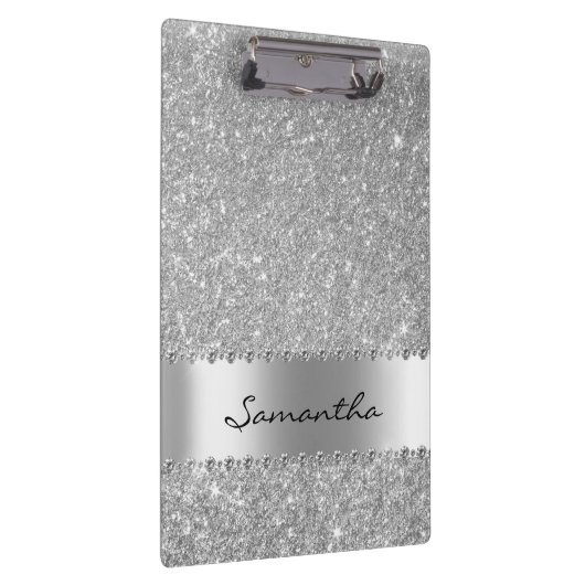 Silver Diamond Glitter Bling meisjesnaam Klembord (Rechts)