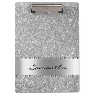 Silver Diamond Glitter Bling meisjesnaam Klembord