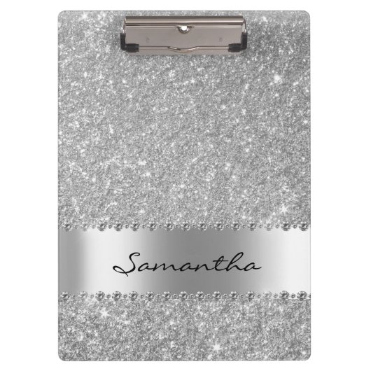 Silver Diamond Glitter Bling meisjesnaam Klembord (Voorkant)