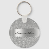Silver Diamond Glitter Bling Metallic Monogram Sleutelhanger (Voorkant)