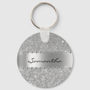 Silver Diamond Glitter Bling Metallic Monogram Sleutelhanger