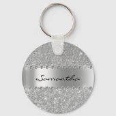 Silver Diamond Glitter Bling Metallic Monogram Sleutelhanger (Achterkant)