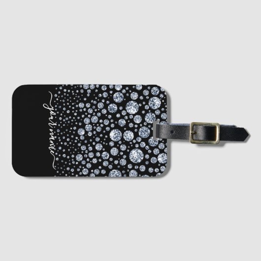 Silver Diamond Glitter Bling Strass Bagagelabel (Voorkant (horizontaal))