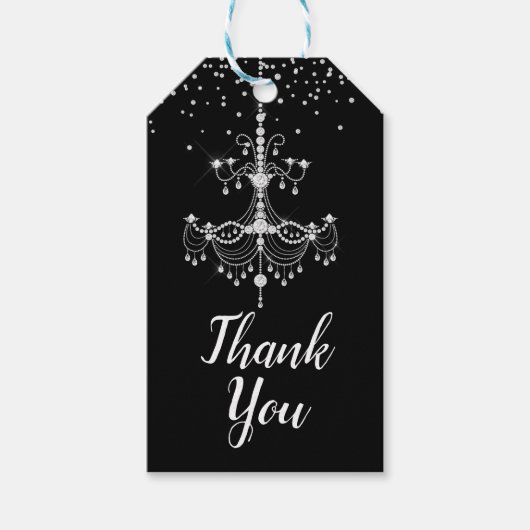 Silver Diamond Glitter Chandelier Sweet 16 Party Cadeaulabel (Voorkant)