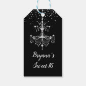 Silver Diamond Glitter Chandelier Sweet 16 Party Cadeaulabel (Achterkant)