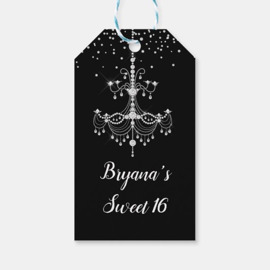 Silver Diamond Glitter Chandelier Sweet 16 Party Cadeaulabel (Achterkant)