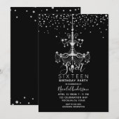 Silver Diamond Glitter Chandelier Sweet 16 Party Kaart (Voorkant / Achterkant)
