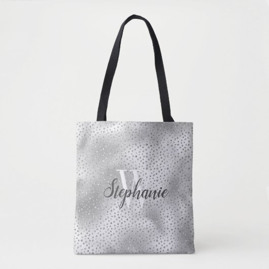 Silver Diamond Glitter Confetti Pattern Monogram Tote Bag (Voorkant)