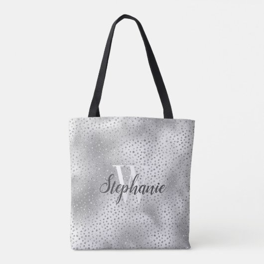 Silver Diamond Glitter Confetti Pattern Monogram Tote Bag (Achterkant)