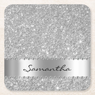 Silver Diamond Glitter Look Bling Sparkle Kartonnen Onderzetters