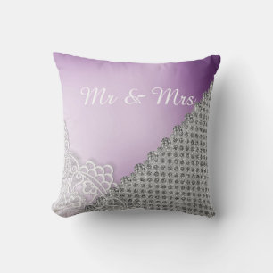 Silver DIAMOND HEART CUSHION WEDDING Paars Kussen