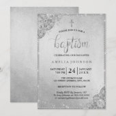 Silver Diamond Lace Cross doop uitnodiging (Voorkant / Achterkant)