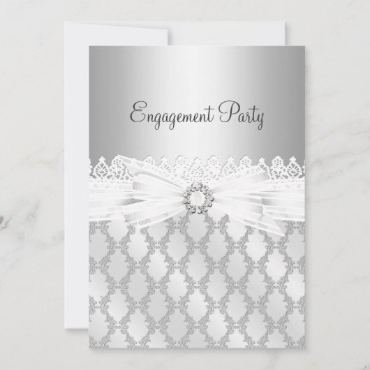 Silver Diamond & Lace Engagement Party - Uitnodigi Kaart (Voorkant)