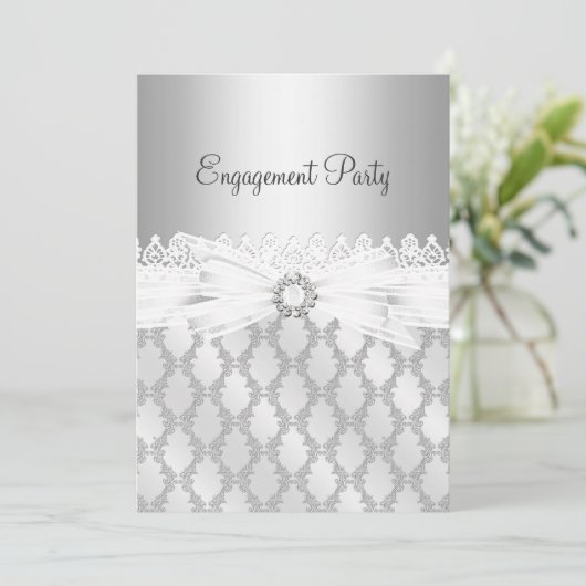 Silver Diamond & Lace Engagement Party - Uitnodigi Kaart (Staand voorkant)