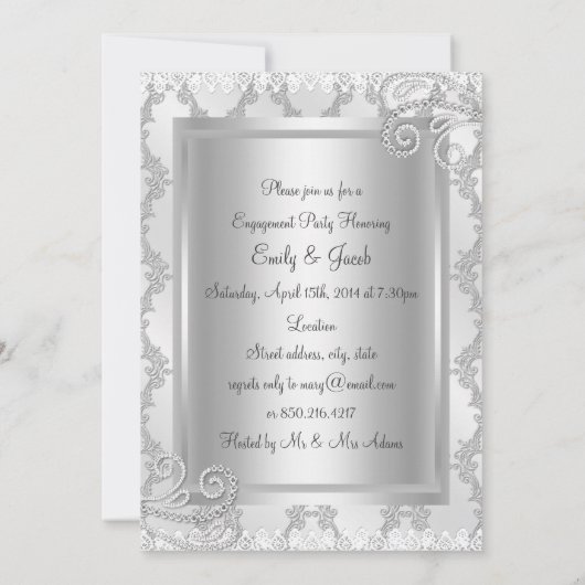 Silver Diamond & Lace Engagement Party - Uitnodigi Kaart (Achterkant)