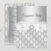 Silver Diamond & Lace Engagement Party - Uitnodigi Kaart (Voorkant / Achterkant)