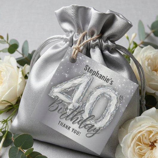 Silver Diamond Look 40th Birthday Thank You Bedankjes Labels