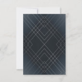 Silver Diamond Navy Geometric Deco Gatsby Wedding RSVP Kaartje (Achterkant)