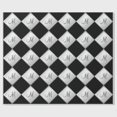 Silver Diamond Pattern Monogram Wrapping Paper Cadeaupapier (Vlak)