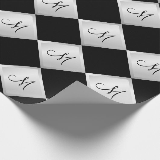 Silver Diamond Pattern Monogram Wrapping Paper Cadeaupapier (Hoek)