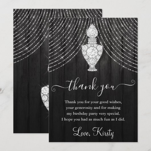 Silver Diamond Perfume Bottle Birthday Party Bedankkaart (Voorkant / Achterkant)