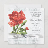 Silver Diamond & Red Flower Elegant Wedding Kaart (Voorkant)