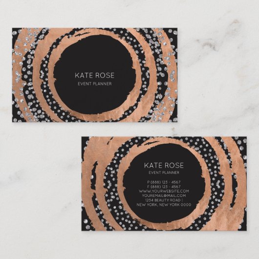 Silver Diamond Roos Gold Black Swarovski Crystals Visitekaartje (Voorkant / Achterkant)