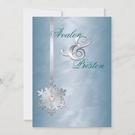 Silver Diamond Snowflake Blauwgroen Foil Invitatio Kaart (Voorkant)