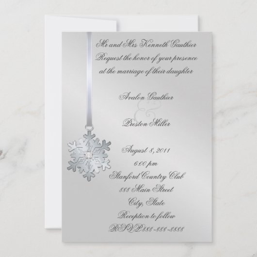 Silver Diamond Snowflake Blauwgroen Foil Invitatio Kaart (Achterkant)