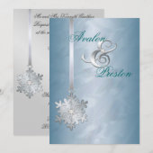 Silver Diamond Snowflake Blauwgroen Foil Invitatio Kaart (Voorkant / Achterkant)