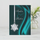 Silver Diamond Snowflake Blauwgroen Silk Invitatio Kaart (Staand voorkant)