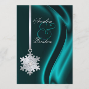 Silver Diamond Snowflake Blauwgroen Silk Invitatio Kaart