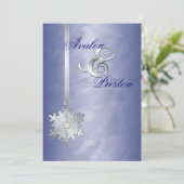 Silver Diamond Snowflake Blue Foil Invitation Kaart (Staand voorkant)