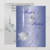 Silver Diamond Snowflake Blue Foil Invitation Kaart (Voorkant / Achterkant)