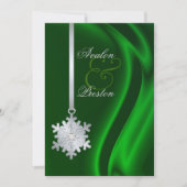 Silver Diamond Snowflake Green Silk Invitation Kaart (Voorkant)