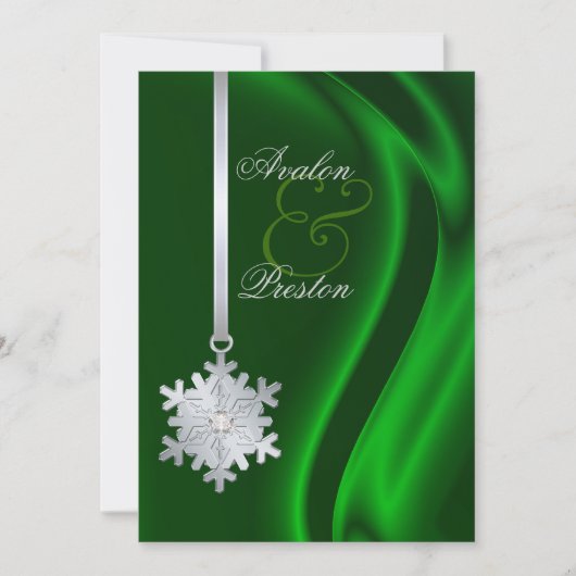 Silver Diamond Snowflake Green Silk Invitation Kaart (Voorkant)